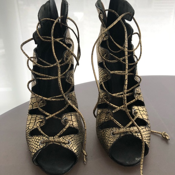 Schutz gold croc lace up heels - Picture 1 of 3